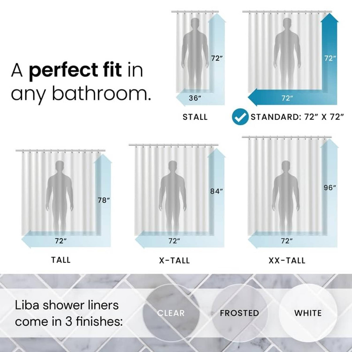 White shower curtain liner with grommet header and hanging metal rings