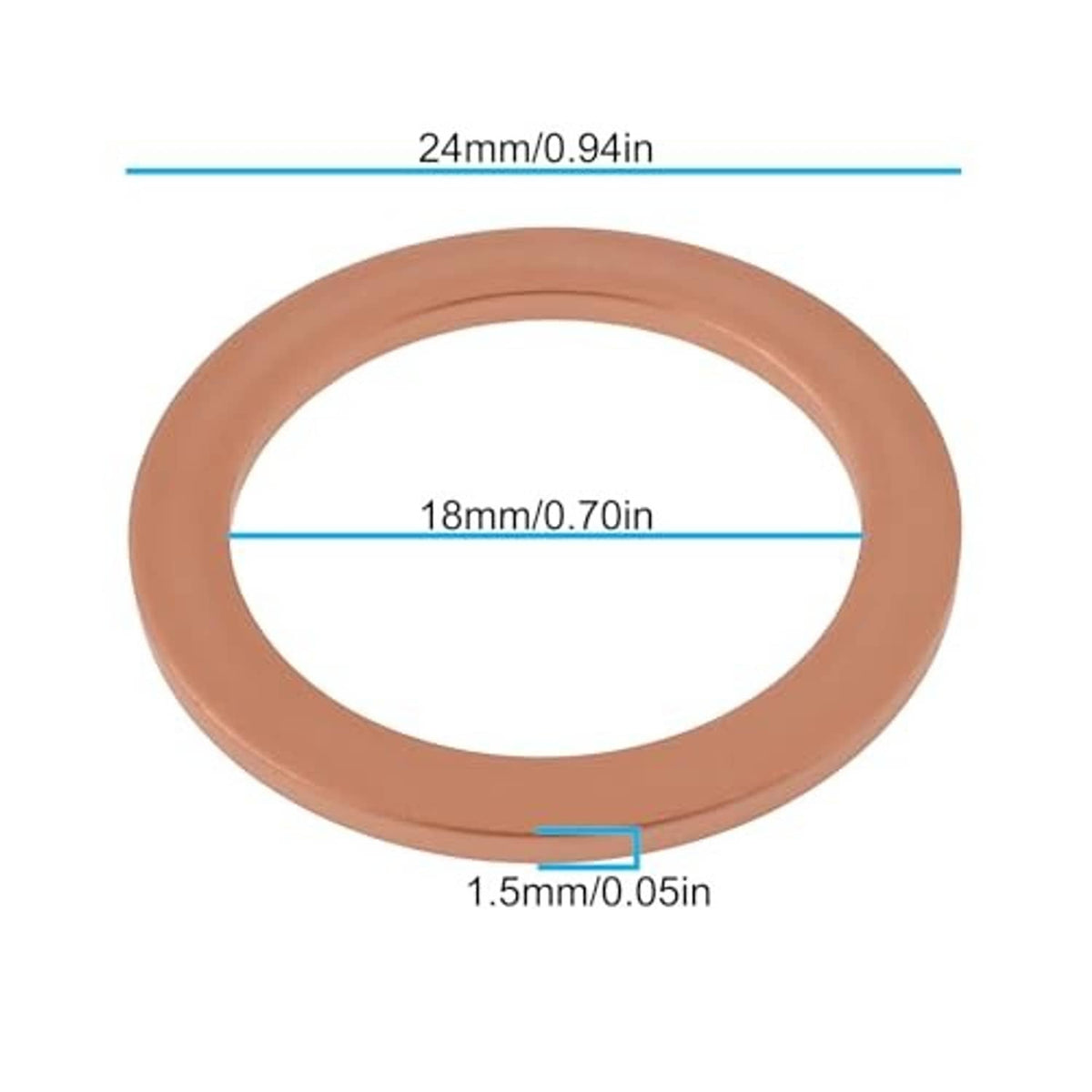 Brown gasket washer ring with sizes 24mm/0.94in, 18mm/0.70in, 1.5mm/0.05in