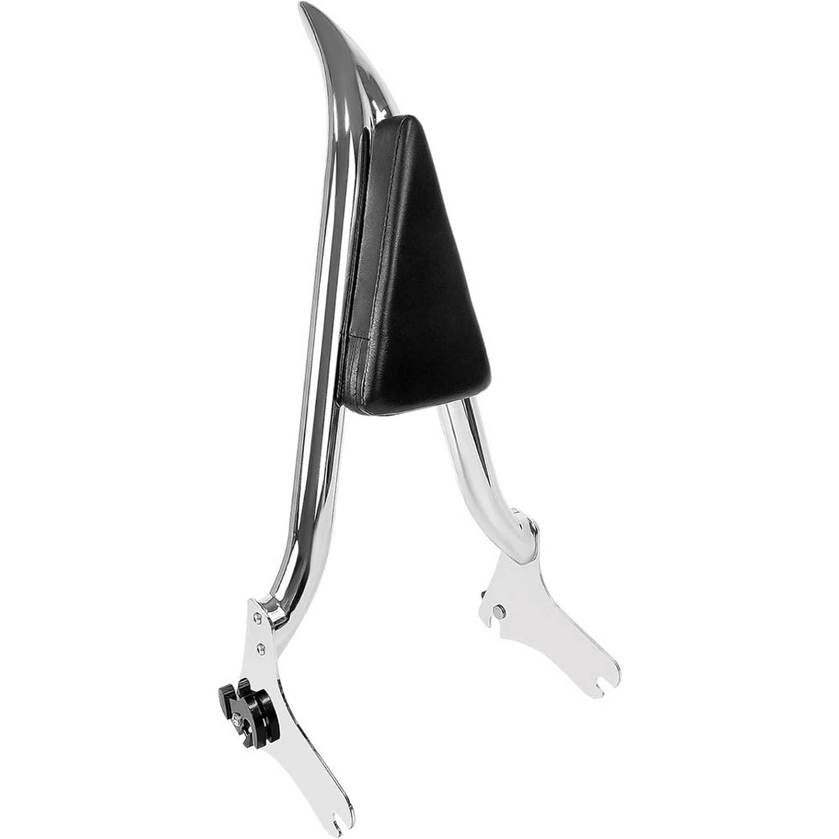 Chrome sissy bar backrest with black padded shield and side mounting hooks