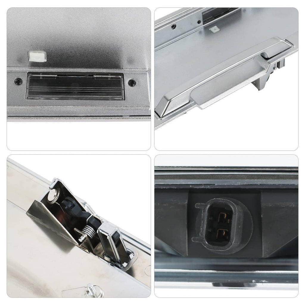 Rear license pocket close-up set: frame, latch, and mounting points, silver