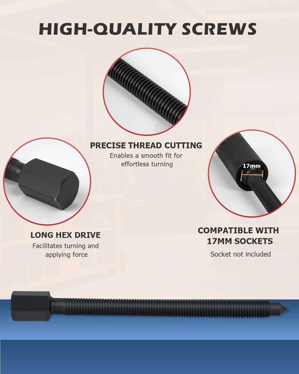 Black long hex drive lead screw with fine threads for bearing separator puller use