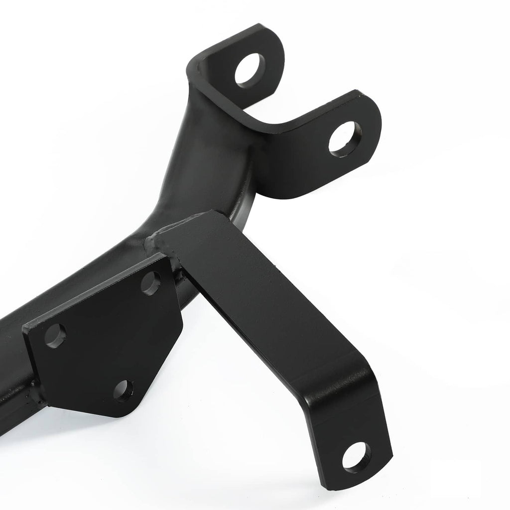 Black steel axle lift bracket end with weld seam and mounting holes