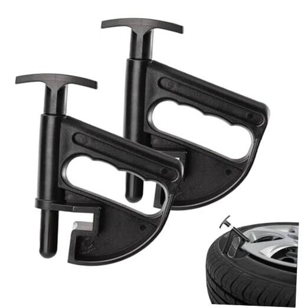 Universal tire bead pry clamp, two-piece set with black nylon handles
