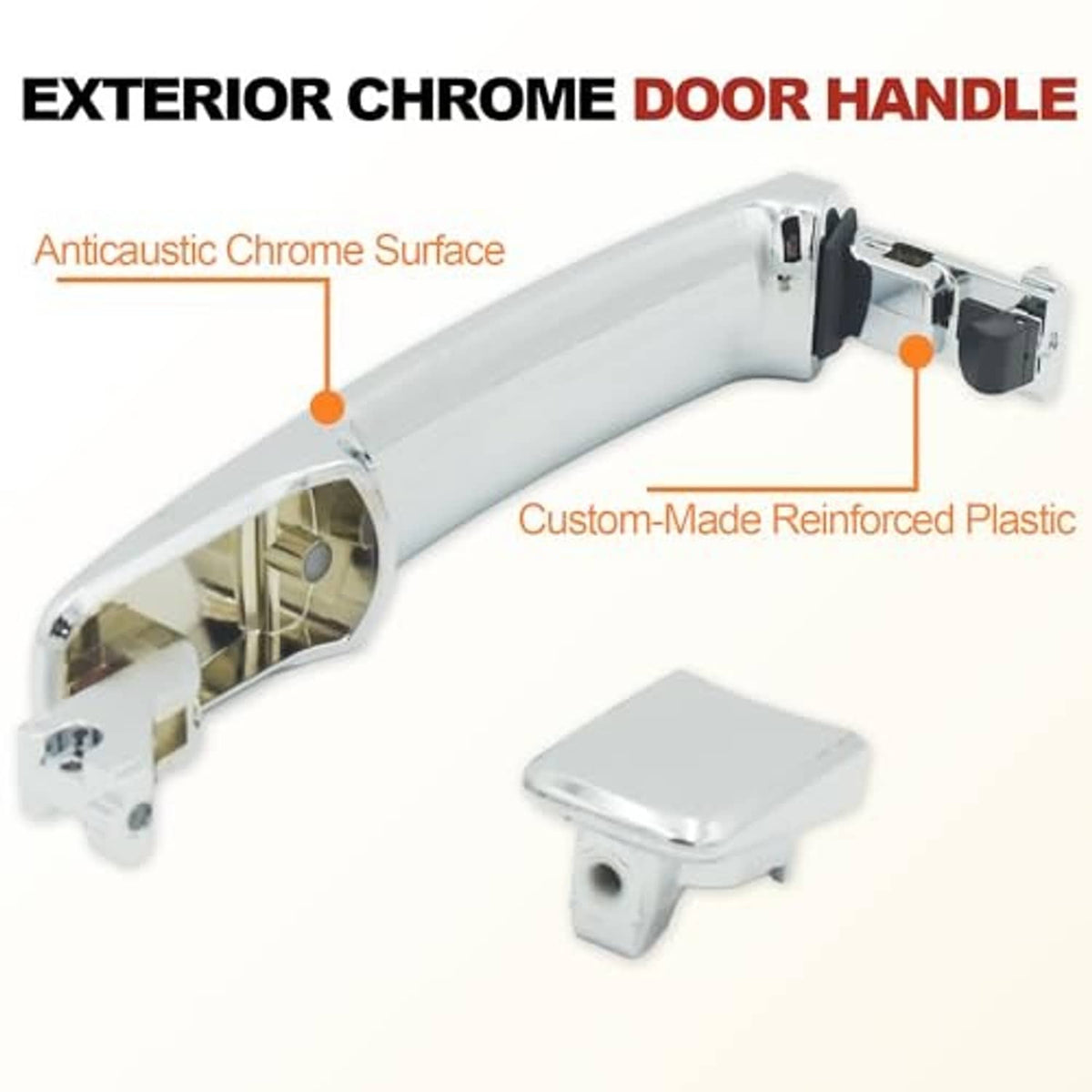 Chrome exterior door handle with mounting bracket and protective end cap