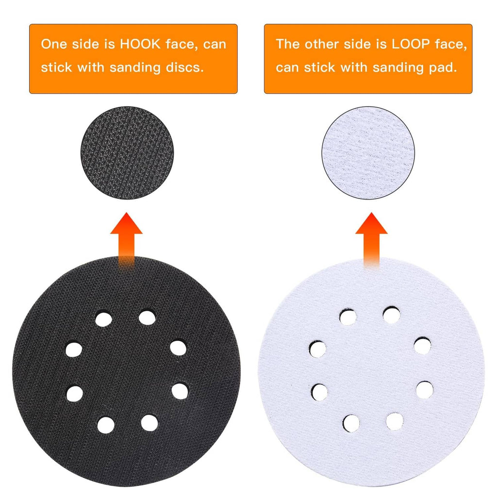 Round 5-inch interface pads: black hook side and light loop foam side with holes