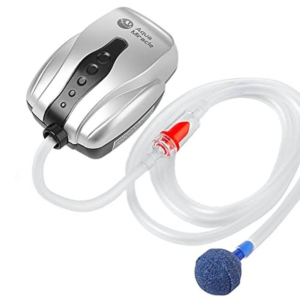 Aquarium air pump aerator with tubing and blue air stone, red check valve included