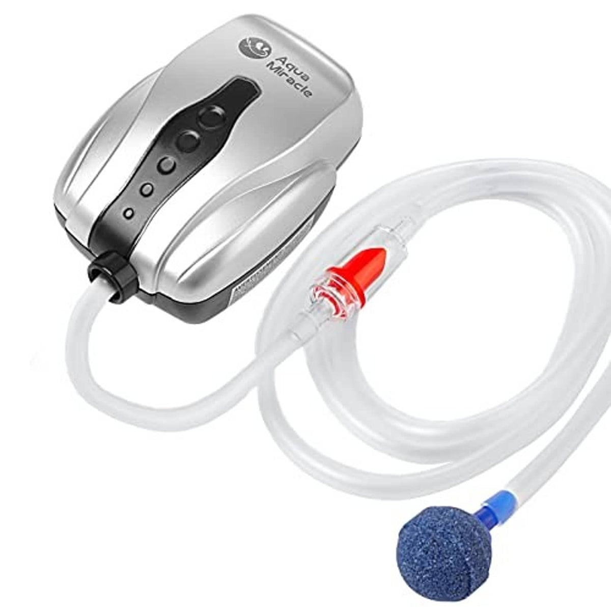 Aquarium air pump aerator with tubing and blue air stone, red check valve included