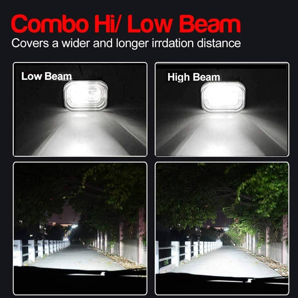 Dual-beam LED motorcycle driving light showing low and high illumination