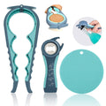 Blue jar opener set with ergonomic grippers and round textured grip pad