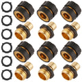 Hose quick-connect fitting set with black grips, brass ports, and rubber seals