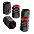 Set of 5 black tire valve stem caps with red O-ring and RS logo