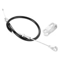 Lawn mower deck lift cable assembly with black cable and silver metal ends