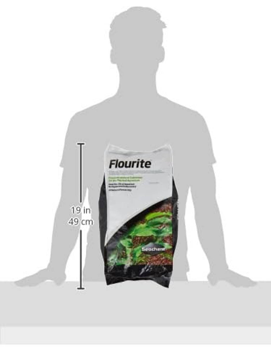 Aquarium substrate bag showing size comparison with person, 7 kg package