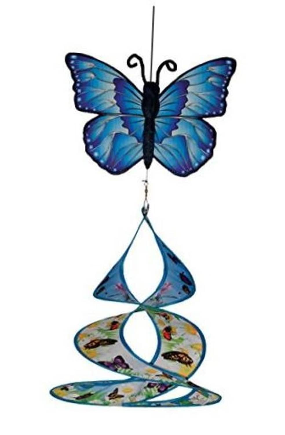 Blue butterfly hanging ornament with teardrop and spiral charm plates