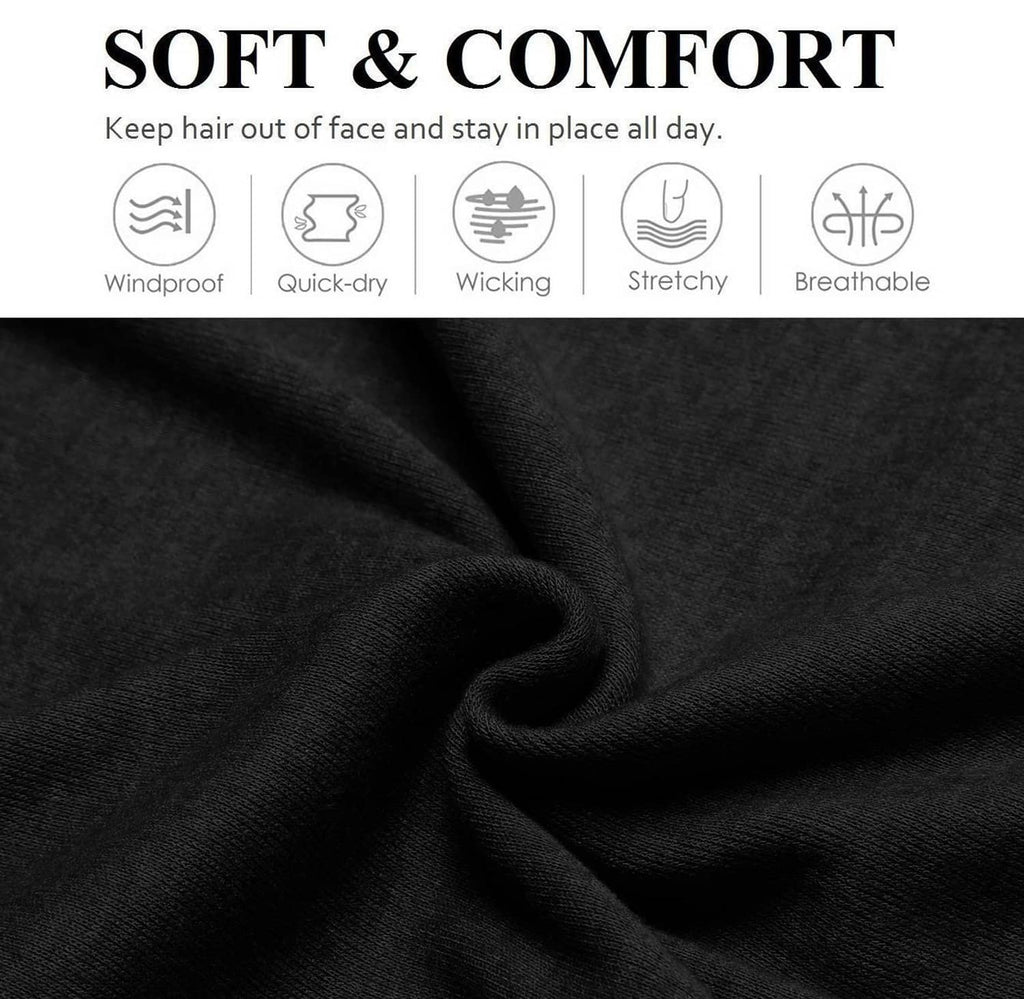 Black knit headband fabric close-up with soft, stretchy texture.