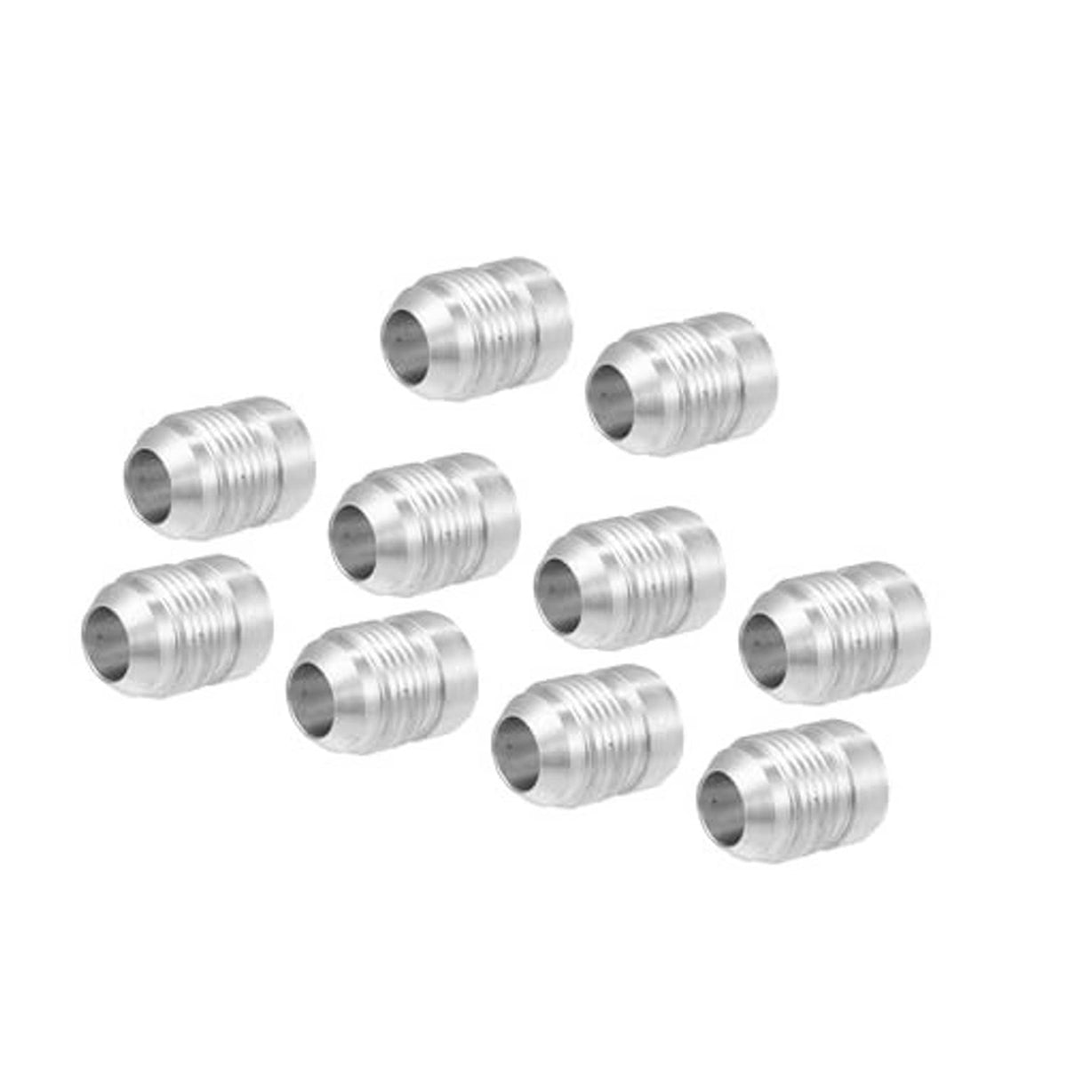 Aluminum weld-on bung hose adapter fitting, silver, male threaded sleeves, multiple pieces