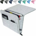 Light gray felt bedside storage caddy with front pocket and open laptop holder