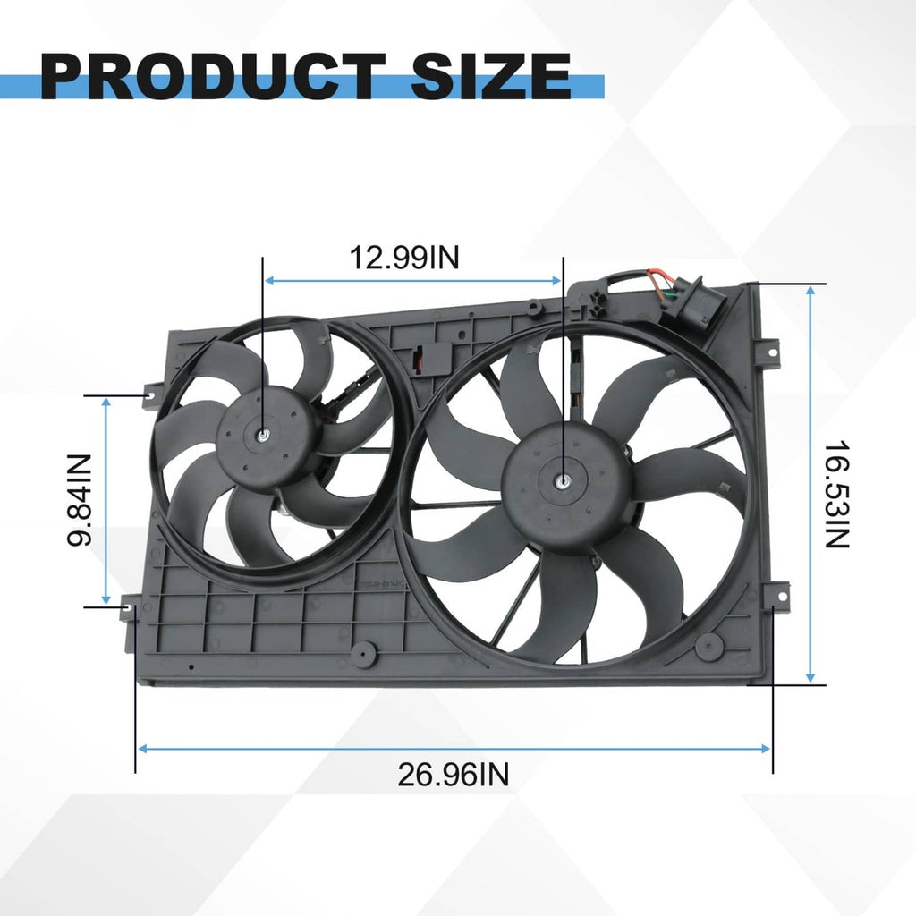 Radiator condenser fan assembly with dual circular fans and mounting frame