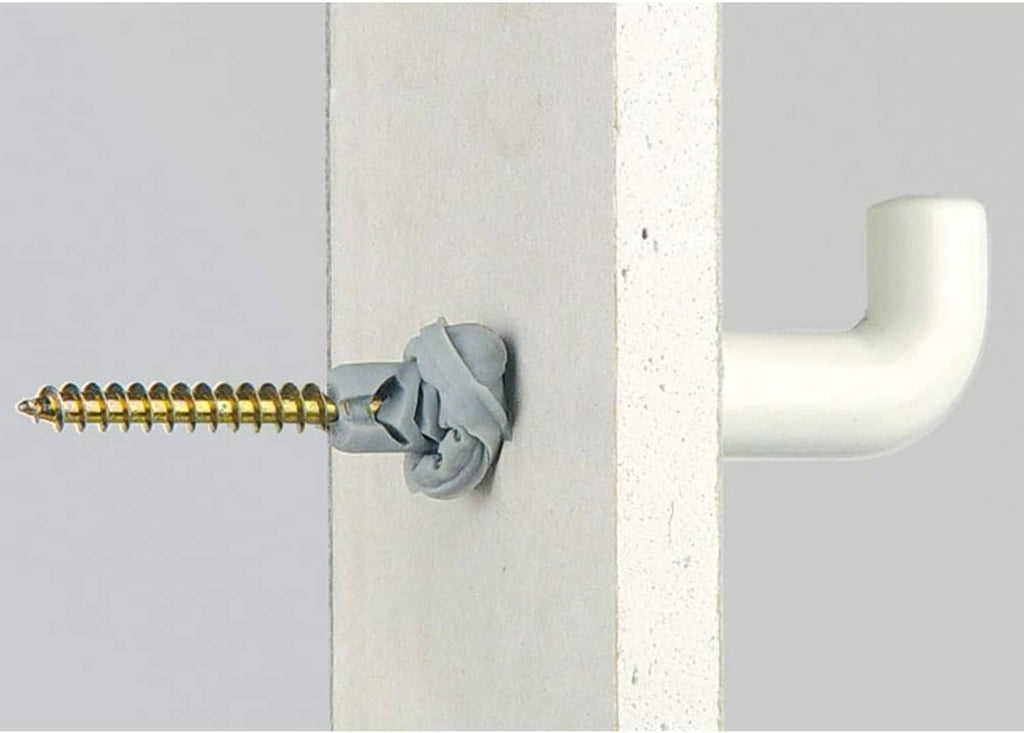 Gray expansion plug inserted into wall with screw tightened