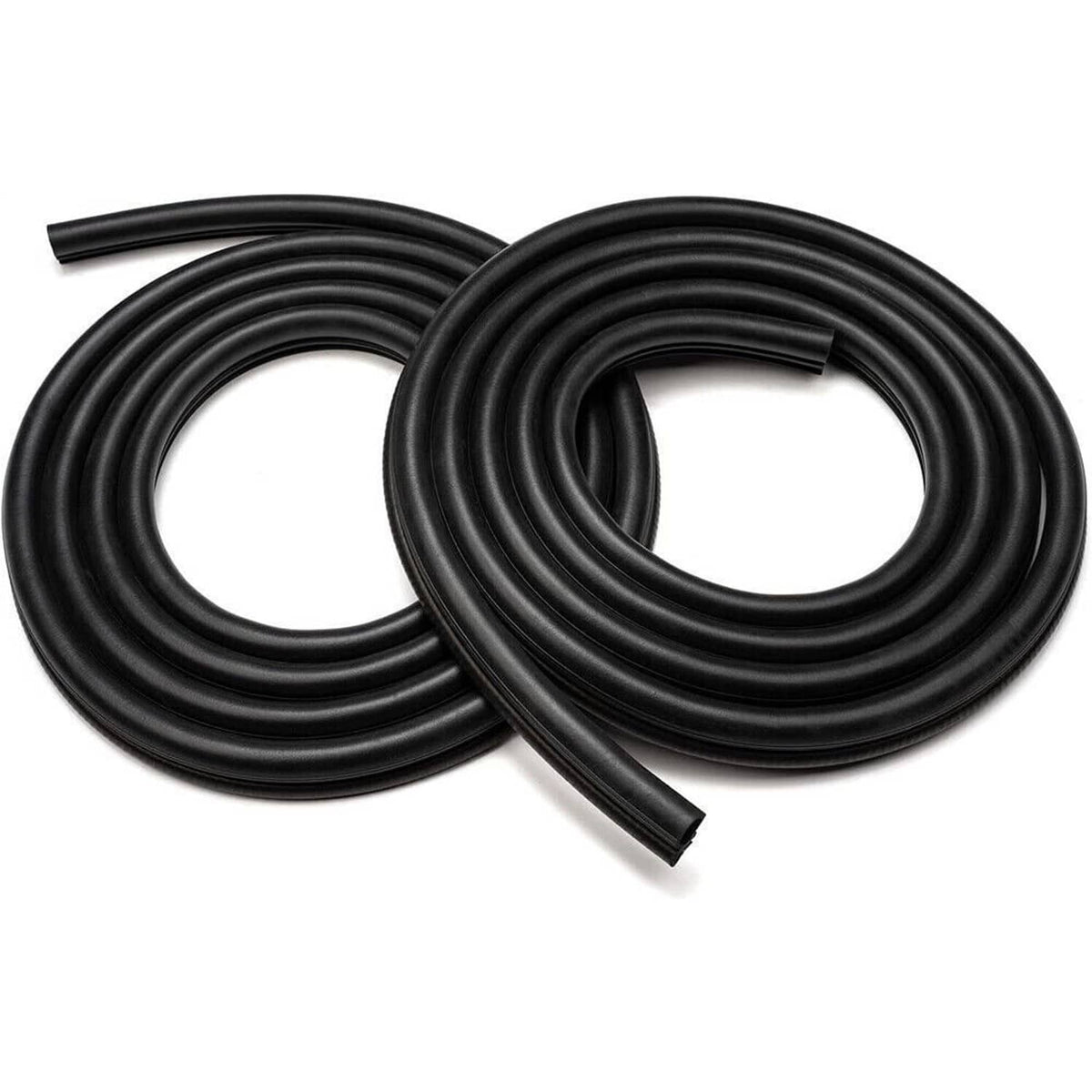Rolled black rubber window weatherstrip seal with curved channel profile