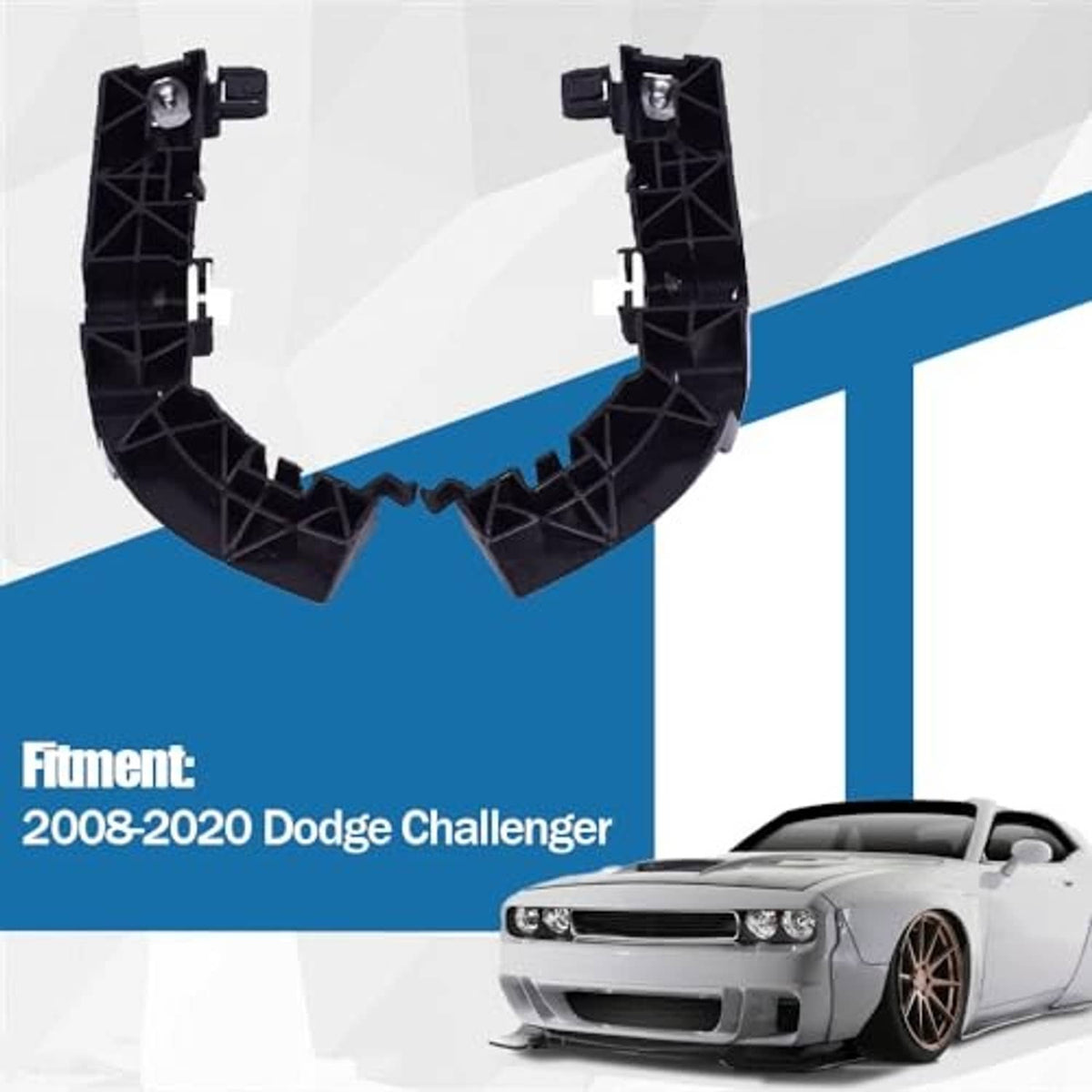 Front bumper support bracket set, black plastic with mounting tabs and stud posts