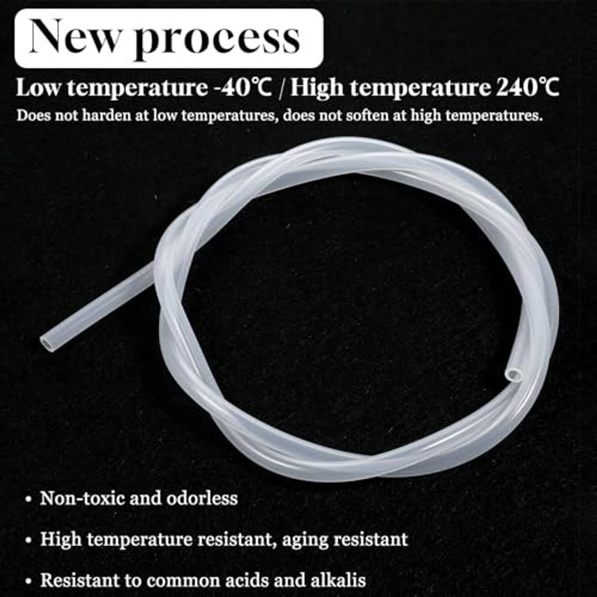 Light-gray transparent silicone tubing loop with open end shown, flexible hose