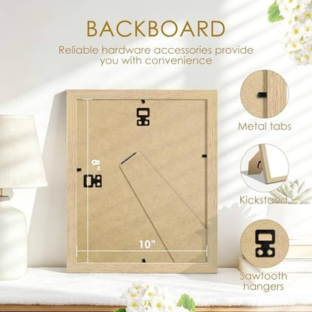 Backboard hardware diagram for a wood picture frame with metal tabs and hangers