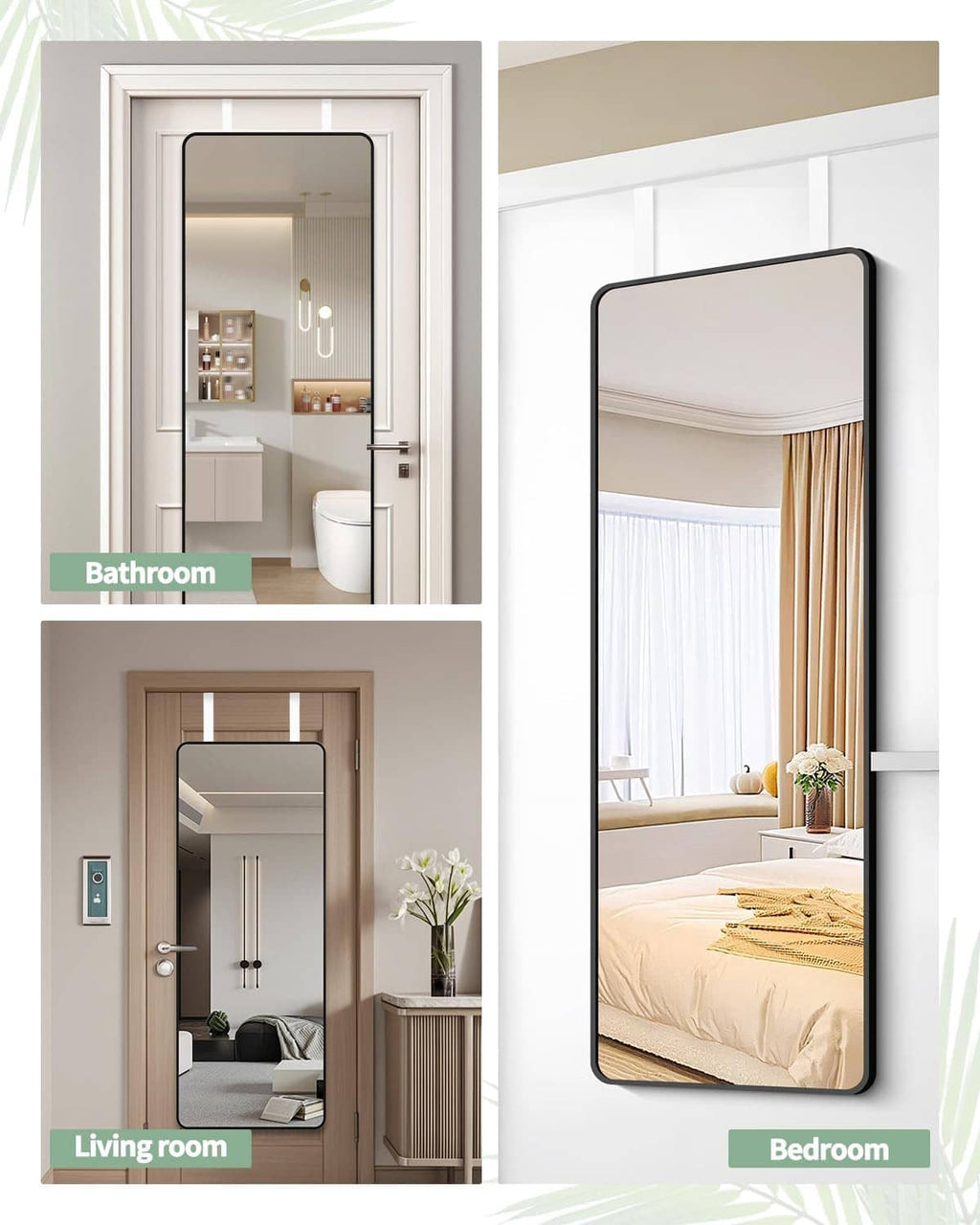 Over-the-door mirror hanger for bathroom, living room, and bedroom door placement