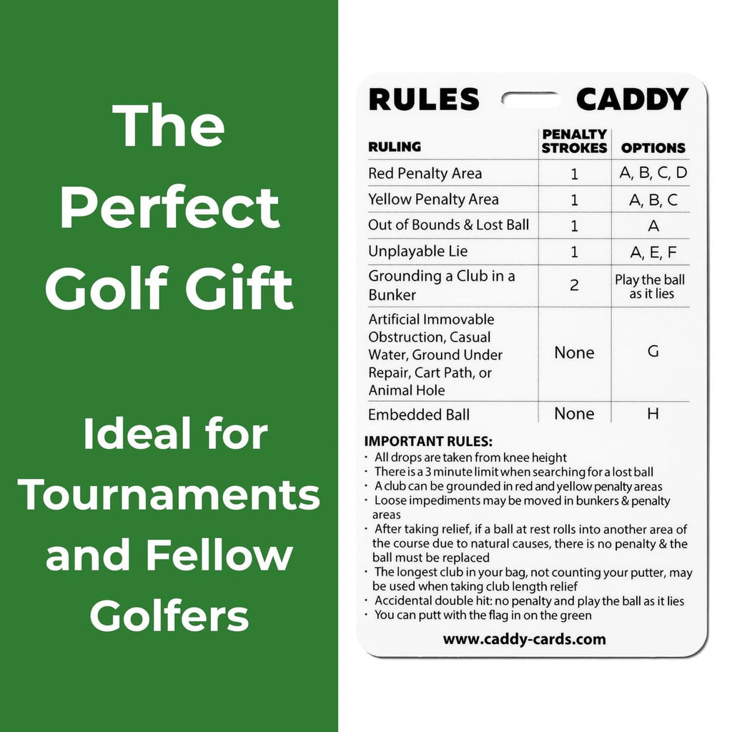 Golf gift rules quick reference card in white plastic sleeve, for tournaments
