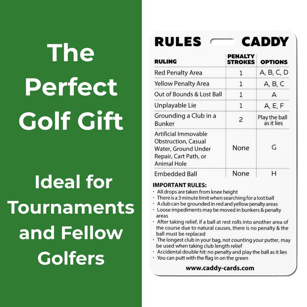 Golf gift rules quick reference card in white plastic sleeve, for tournaments