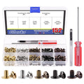 Leather Chicago screws set with assorted round flat-head posts and 1 screwdriver case