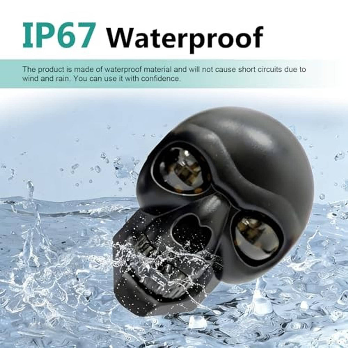 Black skull LED turn signal light pair with amber bulbs and waterproof housing