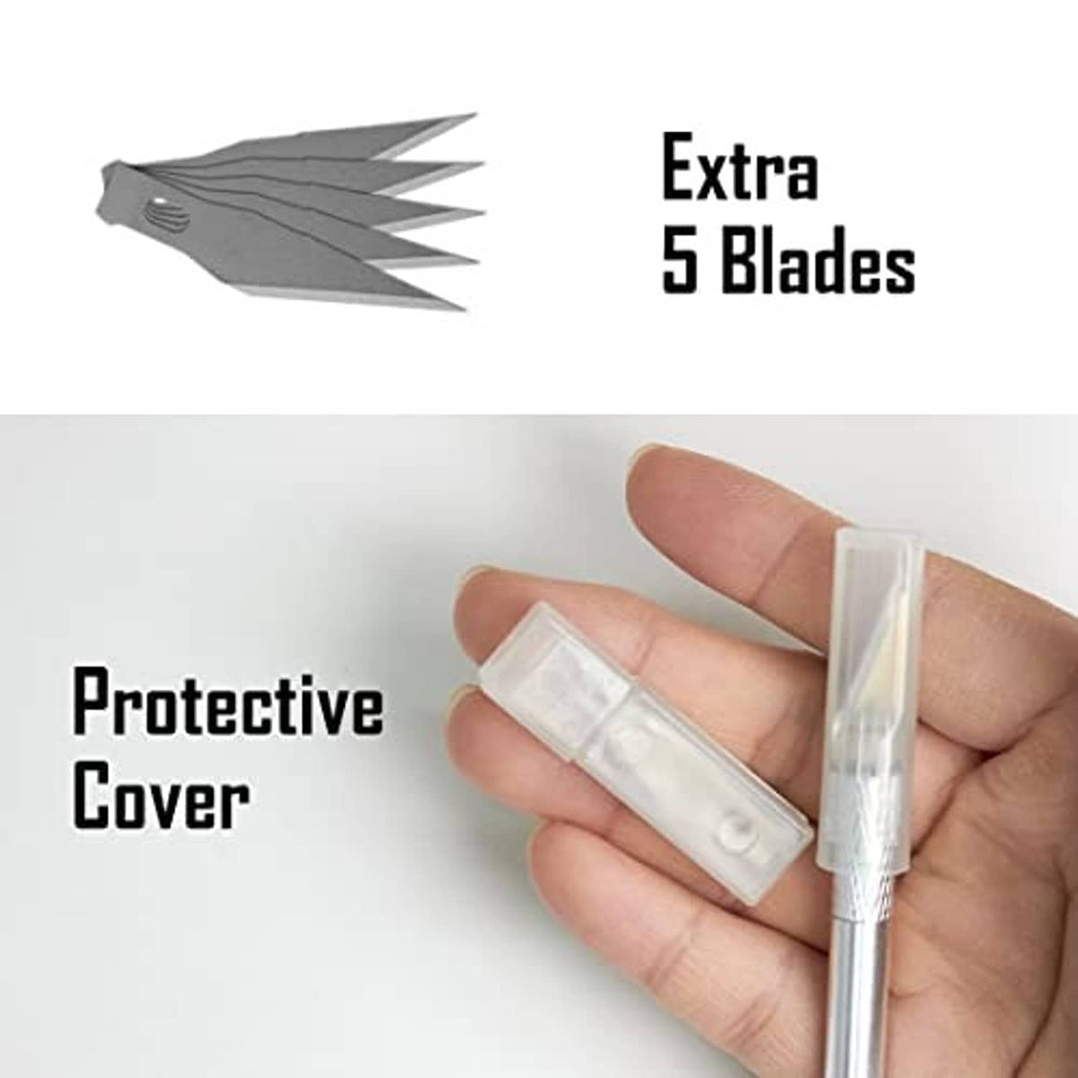 Replaceable blade squeegee with protective cover, shown in hand