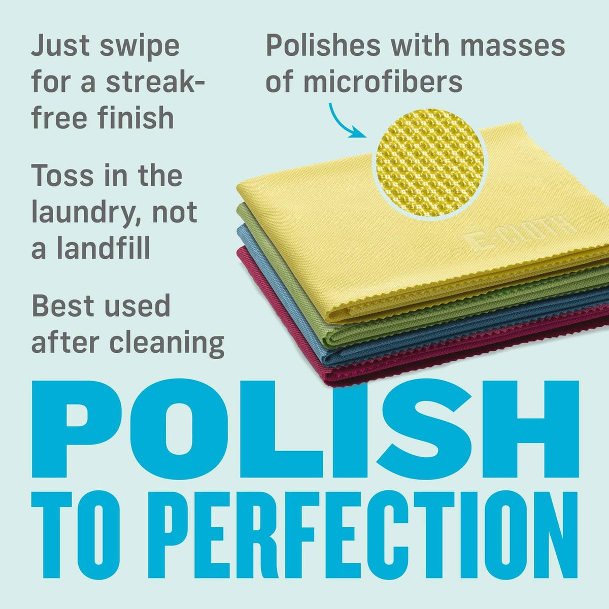E-Cloth microfiber polishing cloth set, folded yellow cloths stacked for streak-free finish