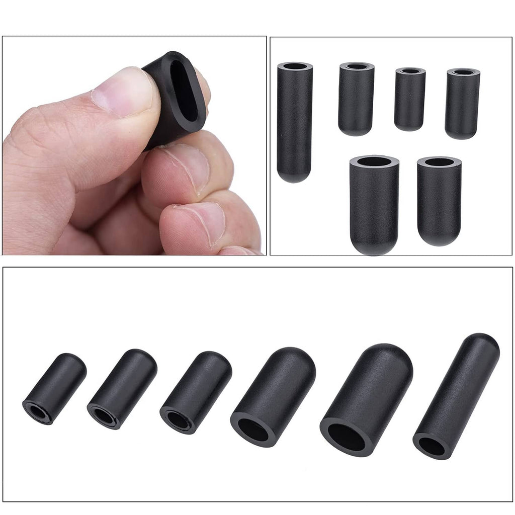 Black rubber vacuum cap held in hand, plus assorted loose caps for display
