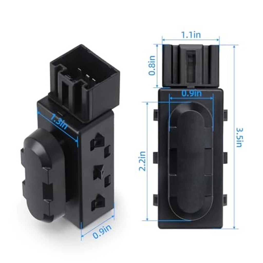 Black power seat switch showing pin connector and rear mounting tabs