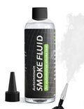 Smoke fluid solution bottle with black ribbed cap and small applicator nozzle tips