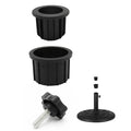 Set of black umbrella base stand hole ring plug cover caps with threaded insert and pole mount