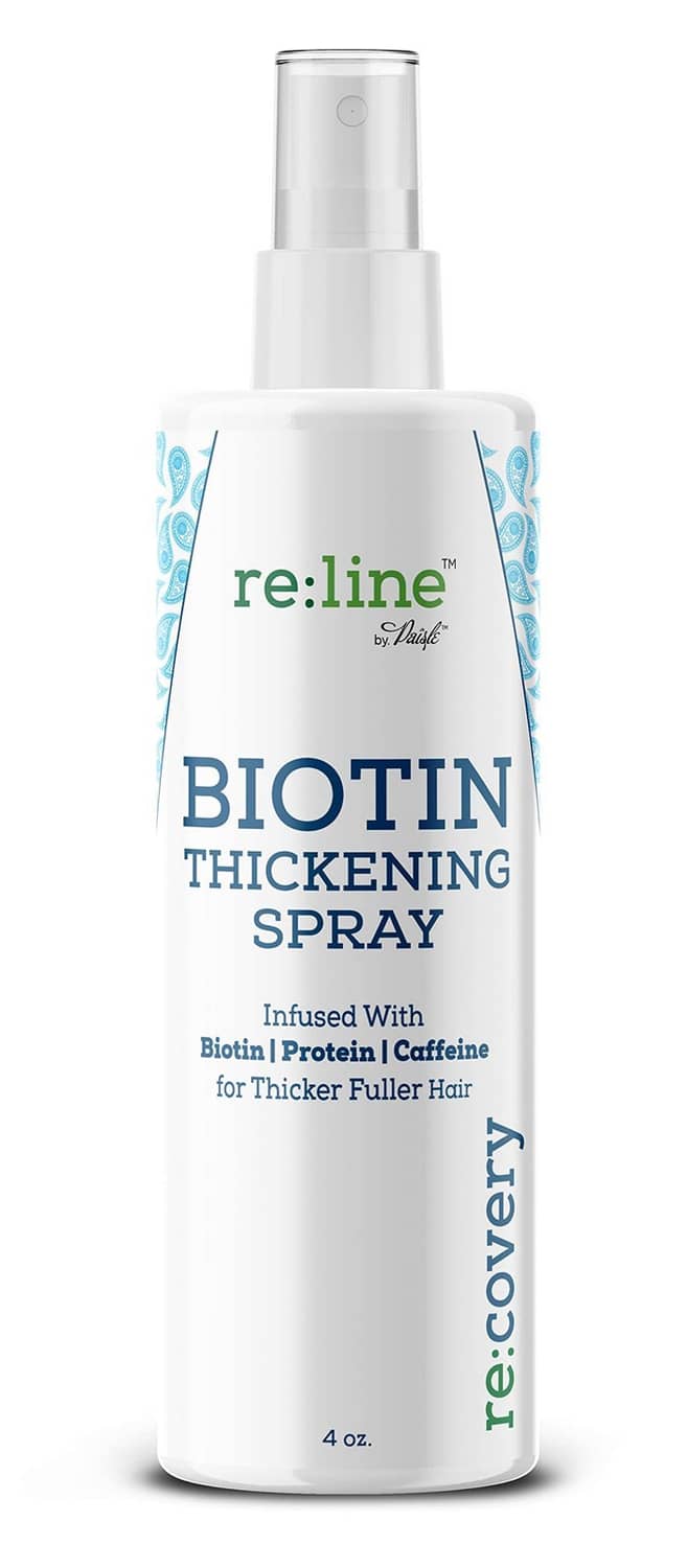 Biotin hair thickening spray bottle with pump, 4 oz, upright front view