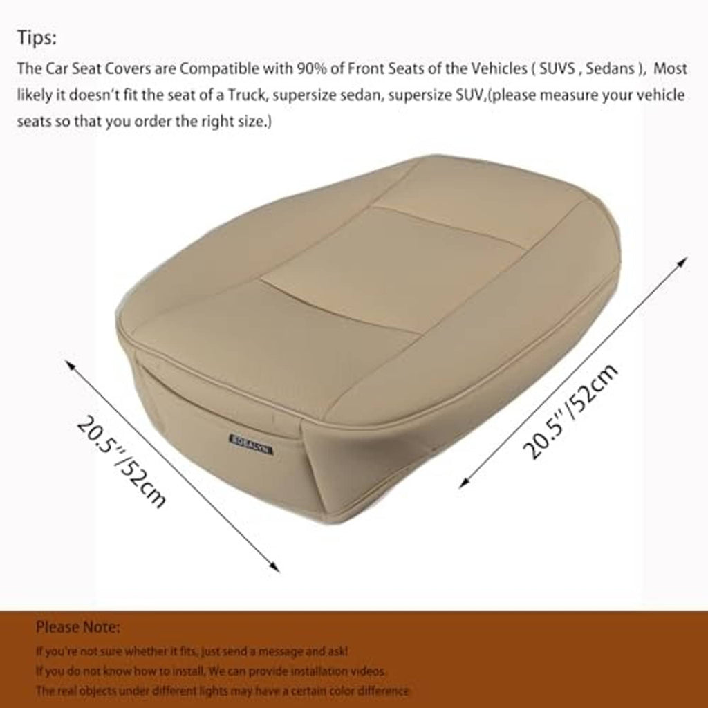Beige PU leather seat cover cushion with stitched panels, viewed from above