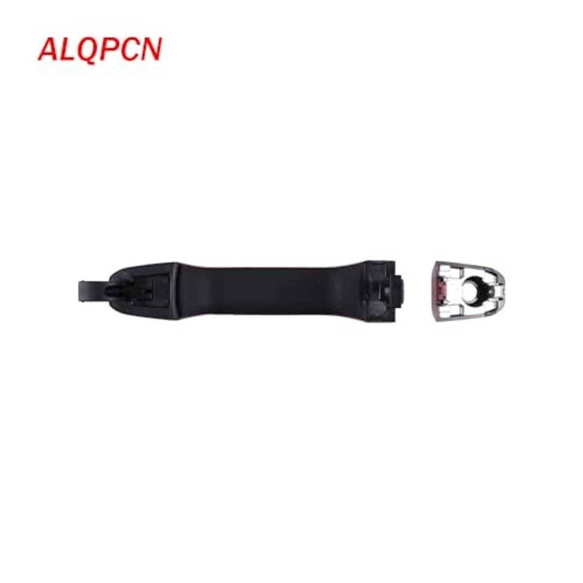 Black exterior door handle with inner mounting mechanism and metal connector