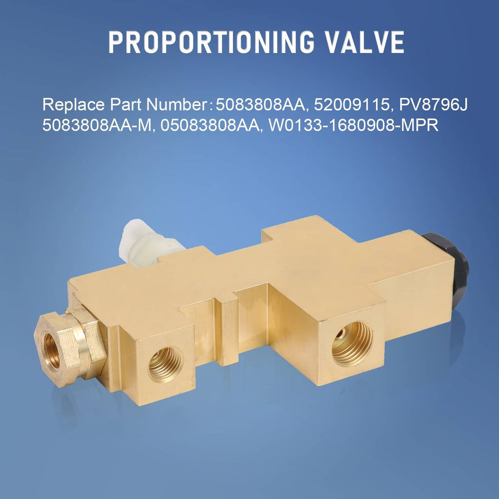 Brass proportioning valve with multiple ports and fittings, black rubber outlet cap