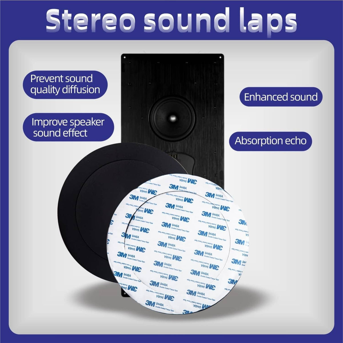 Black speaker foam rings with self-adhesive backing, circular disc shape