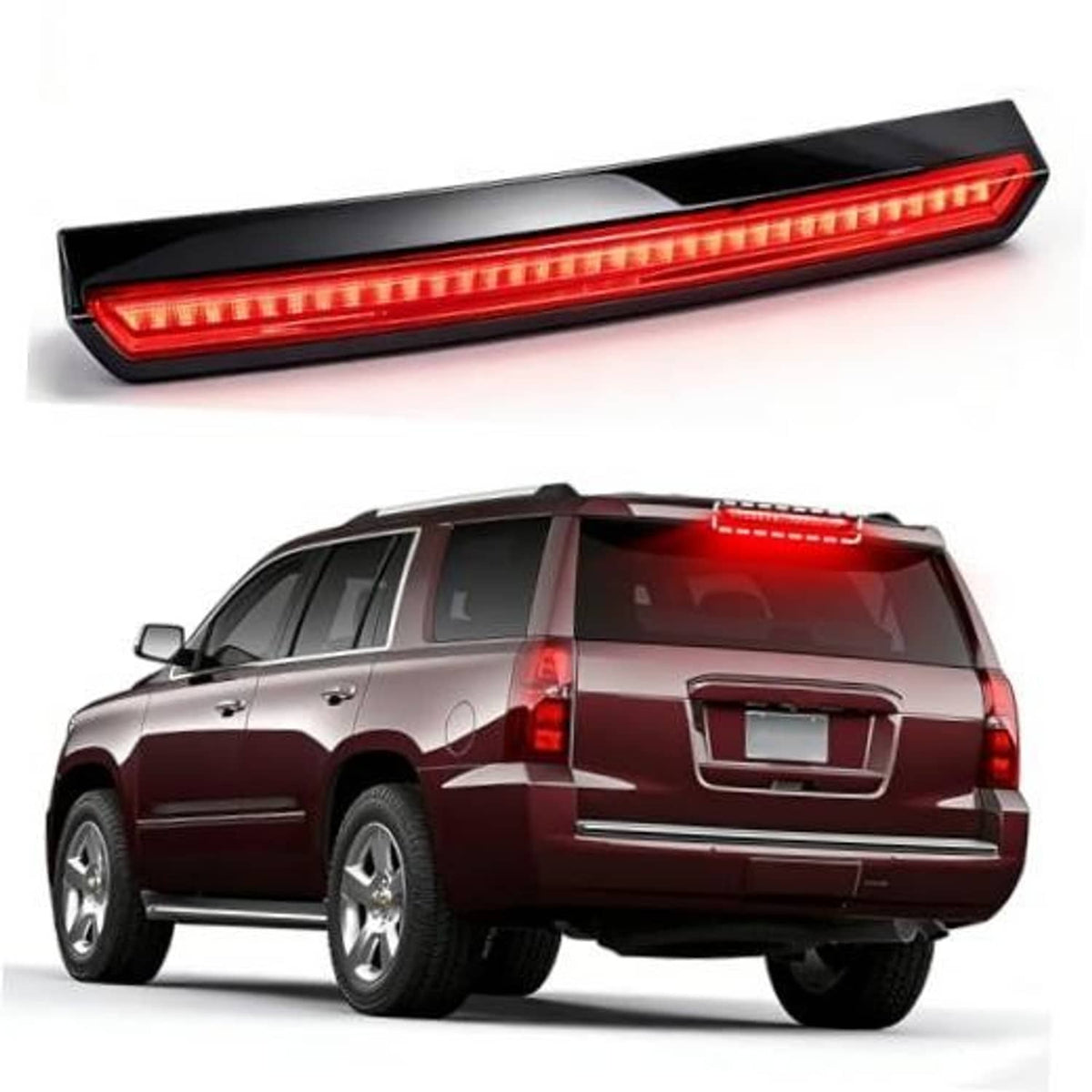 High-mounted third brake light with red LED bar and black housing