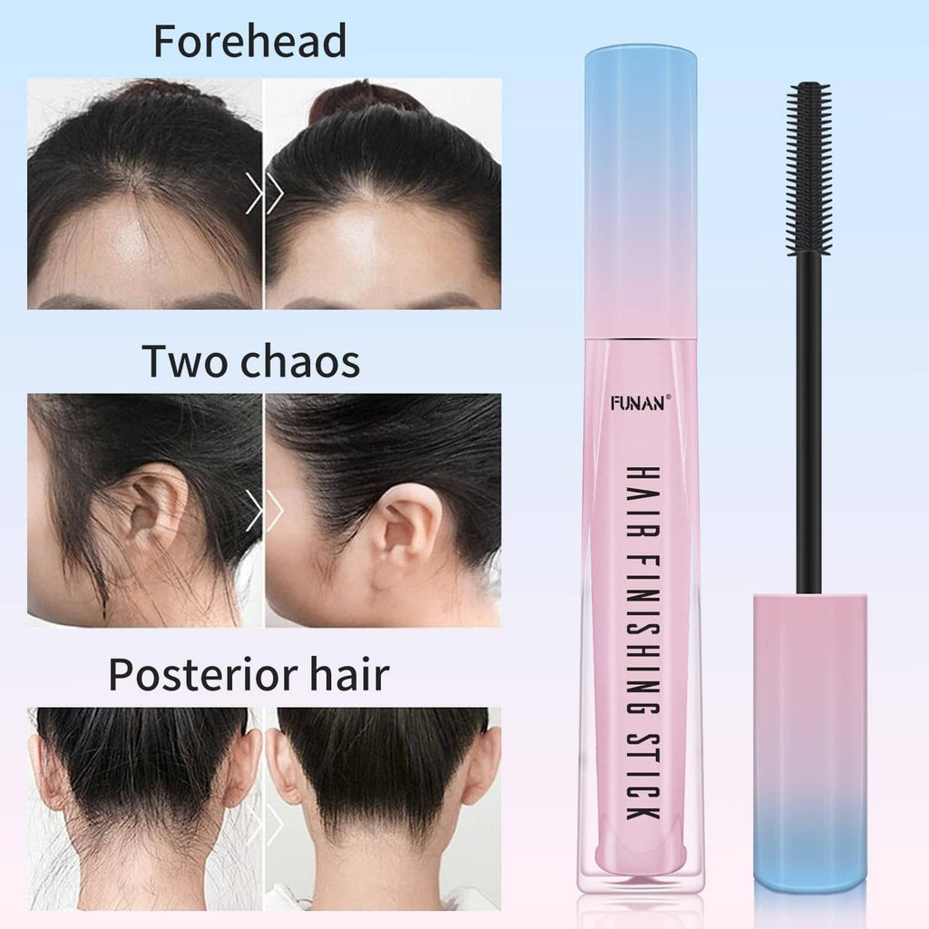 Pink hair wax finishing stick with mascara-style brush applicator