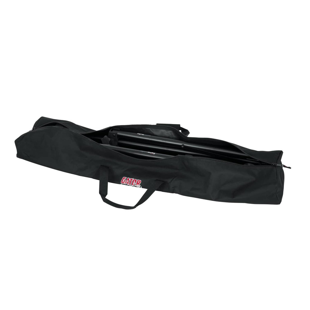 Black nylon carry bag with top handles and internal stand support tubes