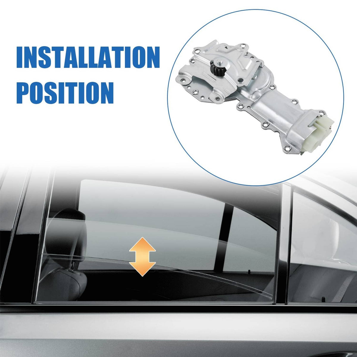 Door power window lift motor installation position shown on vehicle window track