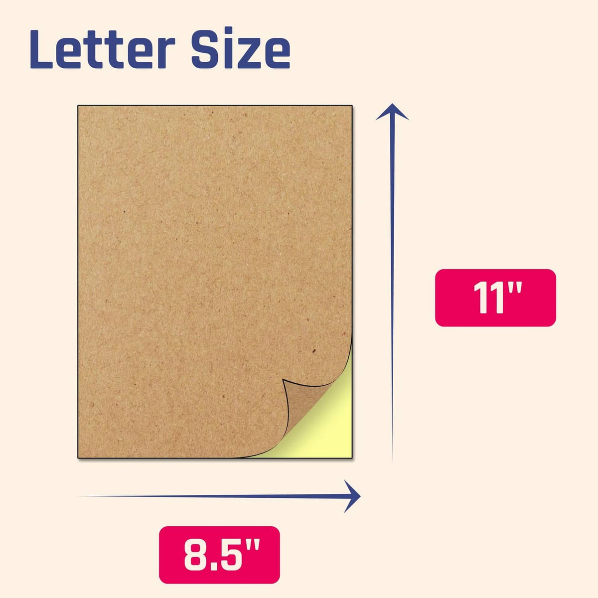 Letter-size kraft sticker paper sheet, square label with peel-corner backing