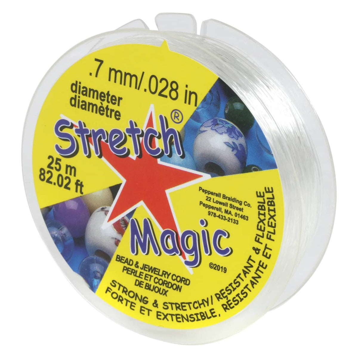 Clear Stretch Magic elastic beading cord spool, 7mm diameter, 25m length