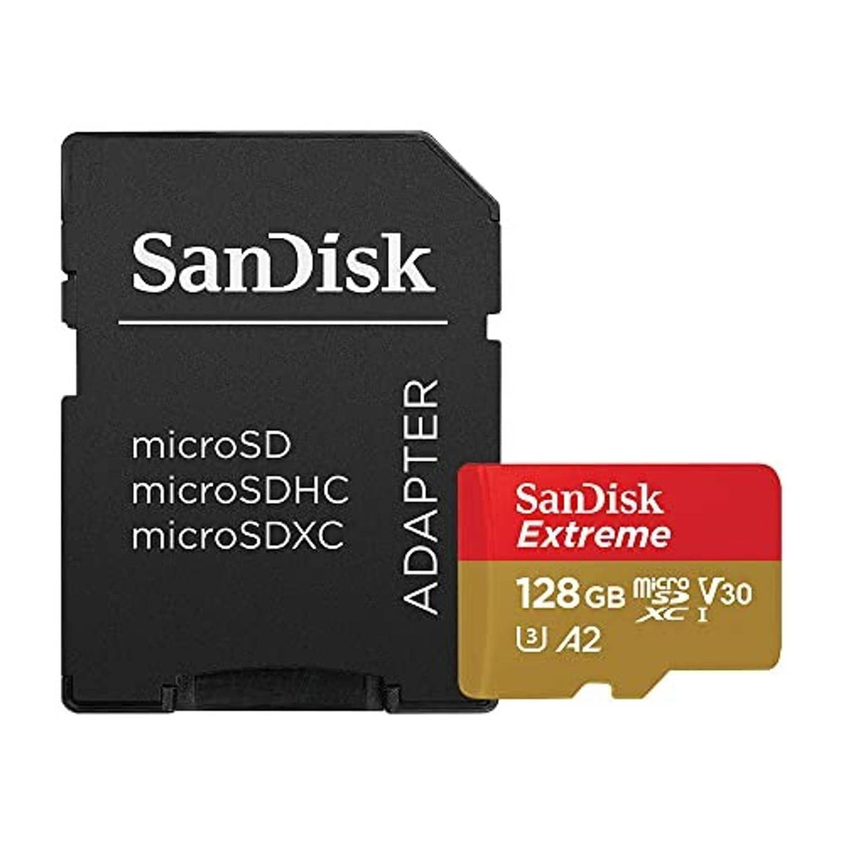 Sandisk Extreme 128GB microSDXC card and black adapter set